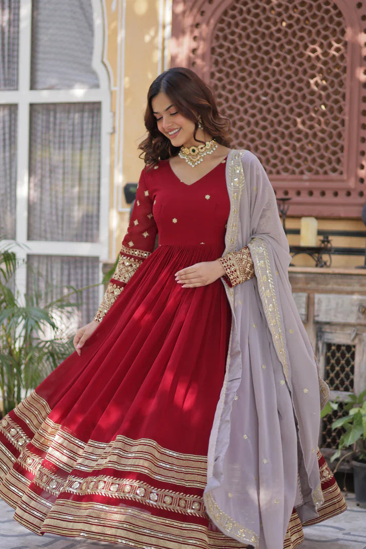 WEDDING SPECIAL FAUX BLOOMING GEORGETTE EMBROIDERED GOWN WITH DUPATTA(WD07)