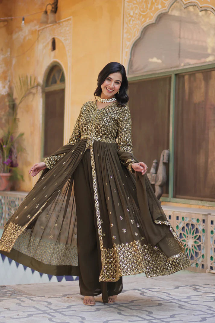 WEDDING SPECIAL FAUX GEORGETTE EMBROIDERED GOWN WITH BOTTOM AND DUPATTA(WD58)