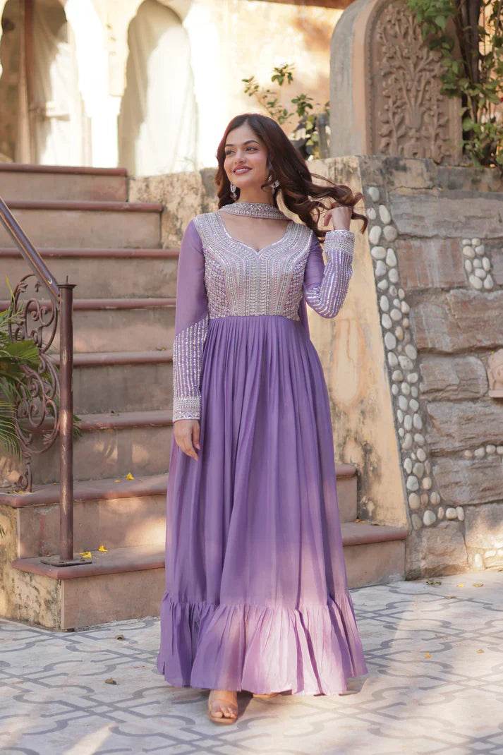 WEDDING SPECIAL GEORGETTE BEADS SEQUANCE EMBROIDERED GOWN WITH DUPATTA(WD102)
