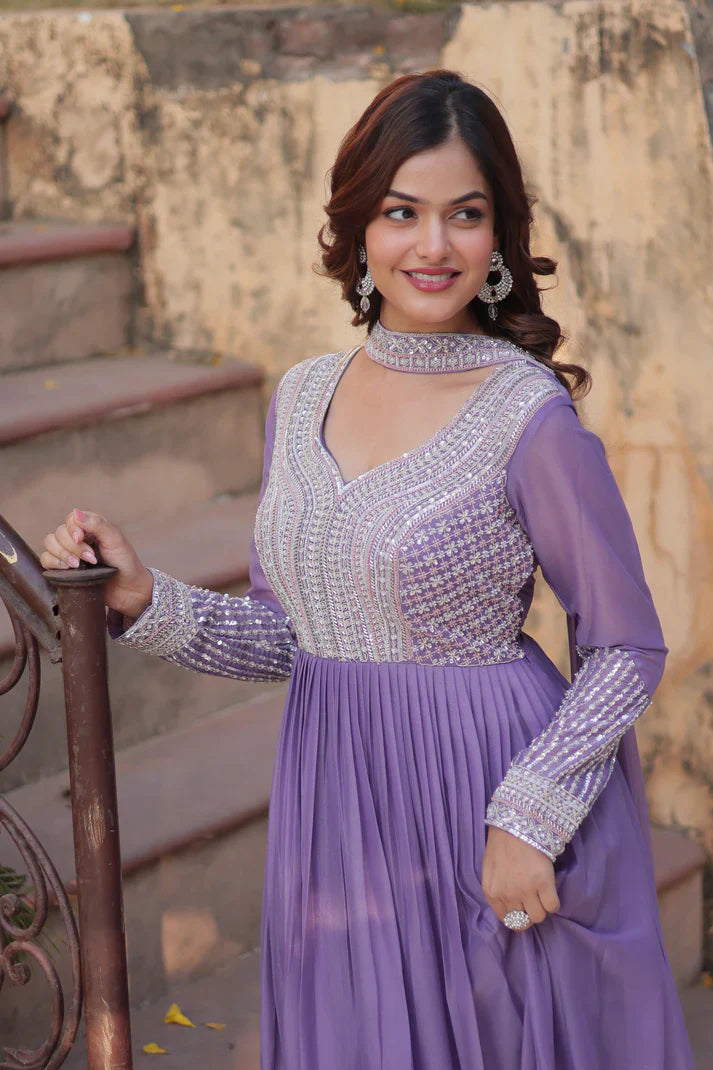 WEDDING SPECIAL GEORGETTE BEADS SEQUANCE EMBROIDERED GOWN WITH DUPATTA(WD102)