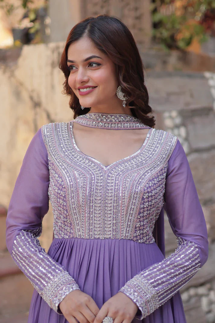 WEDDING SPECIAL GEORGETTE BEADS SEQUANCE EMBROIDERED GOWN WITH DUPATTA(WD102)