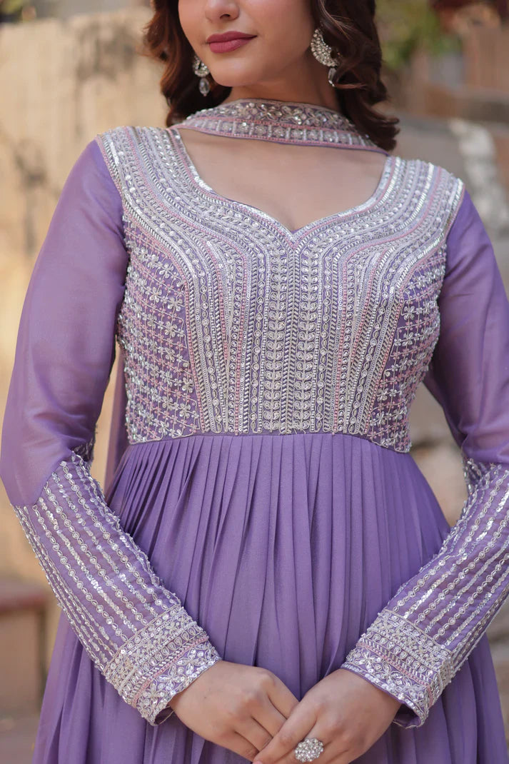 WEDDING SPECIAL GEORGETTE BEADS SEQUANCE EMBROIDERED GOWN WITH DUPATTA(WD102)