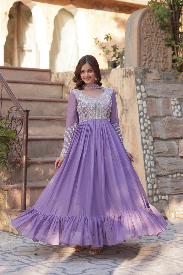 WEDDING SPECIAL GEORGETTE BEADS SEQUANCE EMBROIDERED GOWN WITH DUPATTA(WD102)