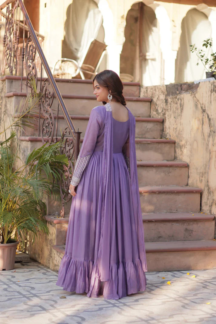 WEDDING SPECIAL GEORGETTE BEADS SEQUANCE EMBROIDERED GOWN WITH DUPATTA(WD102)