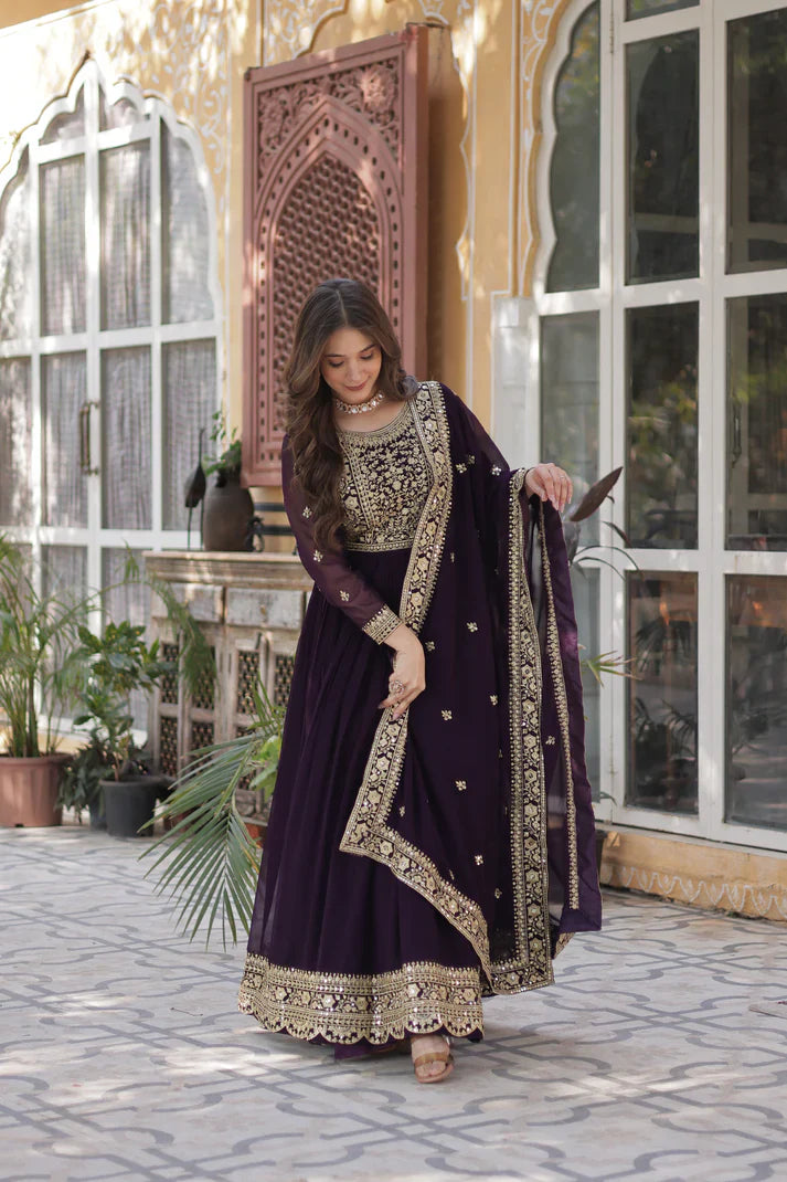 FAUX BLOOMING SEQUANCE EMBROIDERED GOWN WITH DUPATTA(WD82) (01)