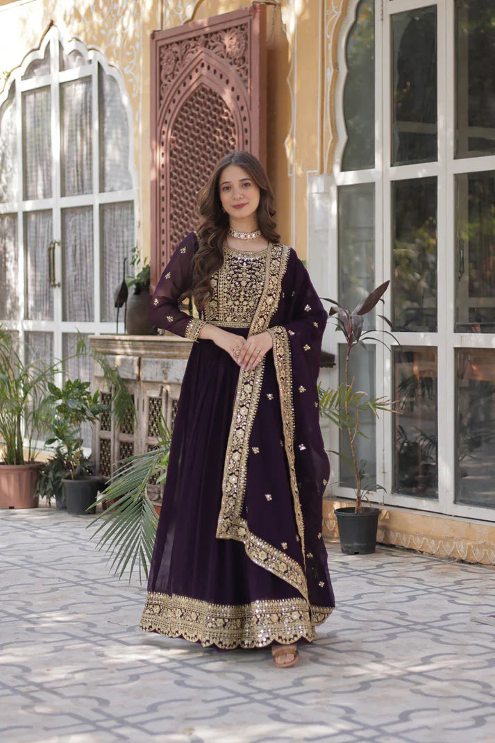 FAUX BLOOMING SEQUANCE EMBROIDERED GOWN WITH DUPATTA(WD82) (01)
