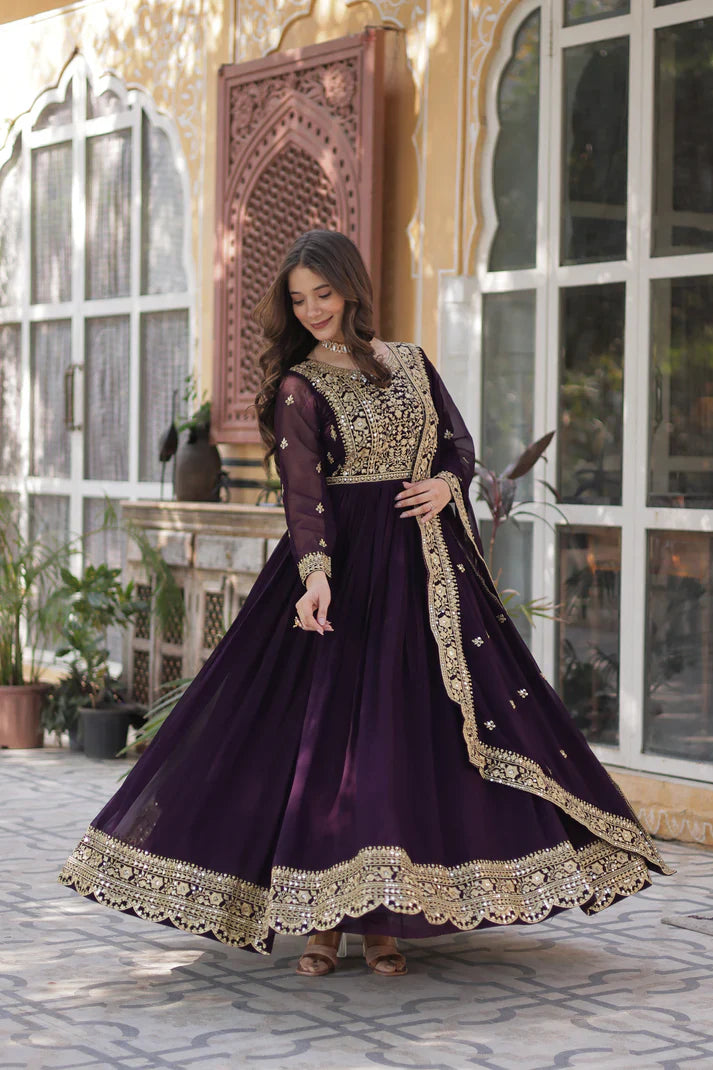 FAUX BLOOMING SEQUANCE EMBROIDERED GOWN WITH DUPATTA(WD82) (01)