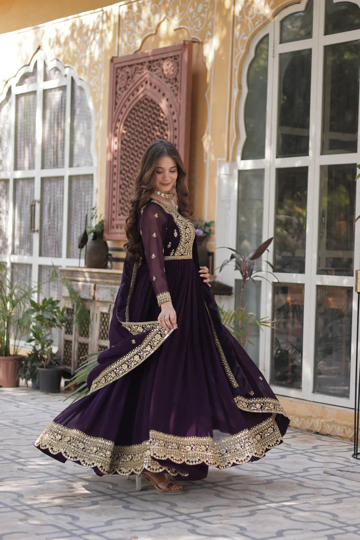 FAUX BLOOMING SEQUANCE EMBROIDERED GOWN WITH DUPATTA(WD82) (01)