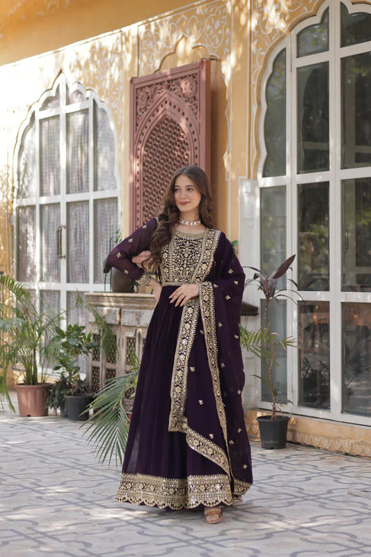FAUX BLOOMING SEQUANCE EMBROIDERED GOWN WITH DUPATTA(WD82) (01)