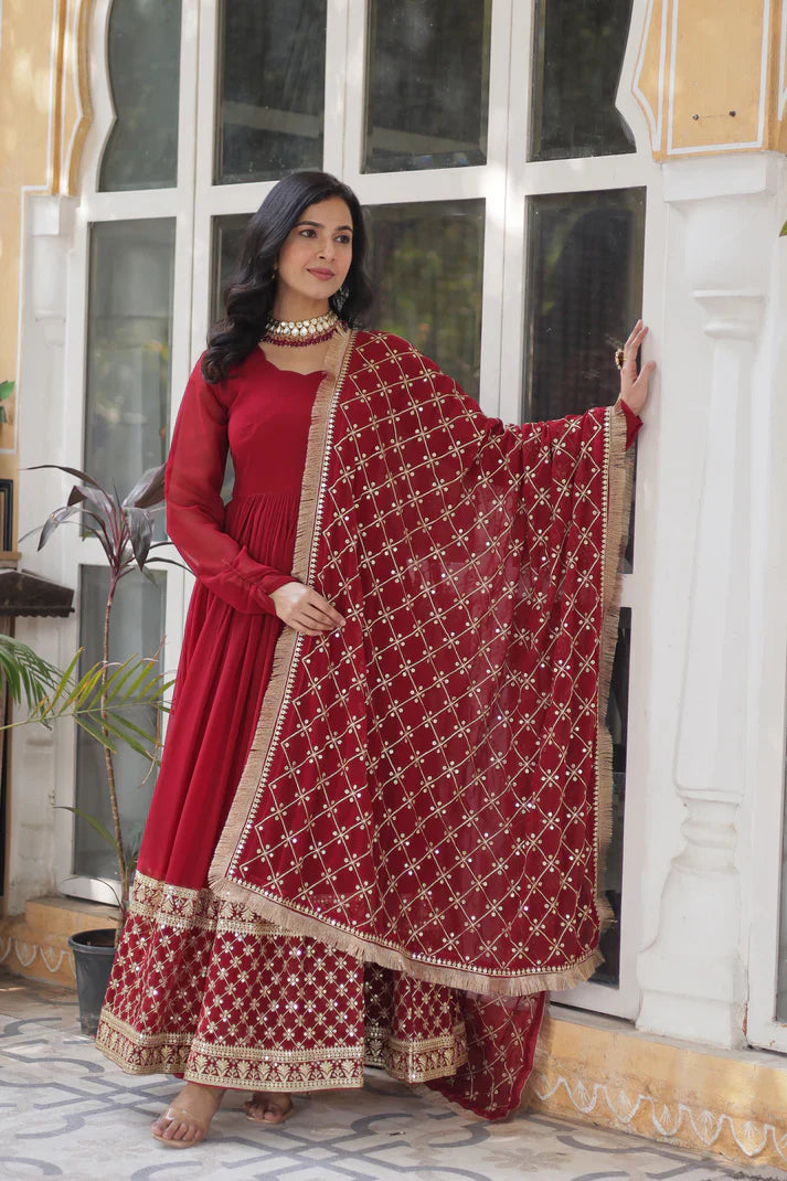 BLOOMING GEROGETTE SEQUANCE EMBROIDERY GOWN WITH DUPATTA(WD99)