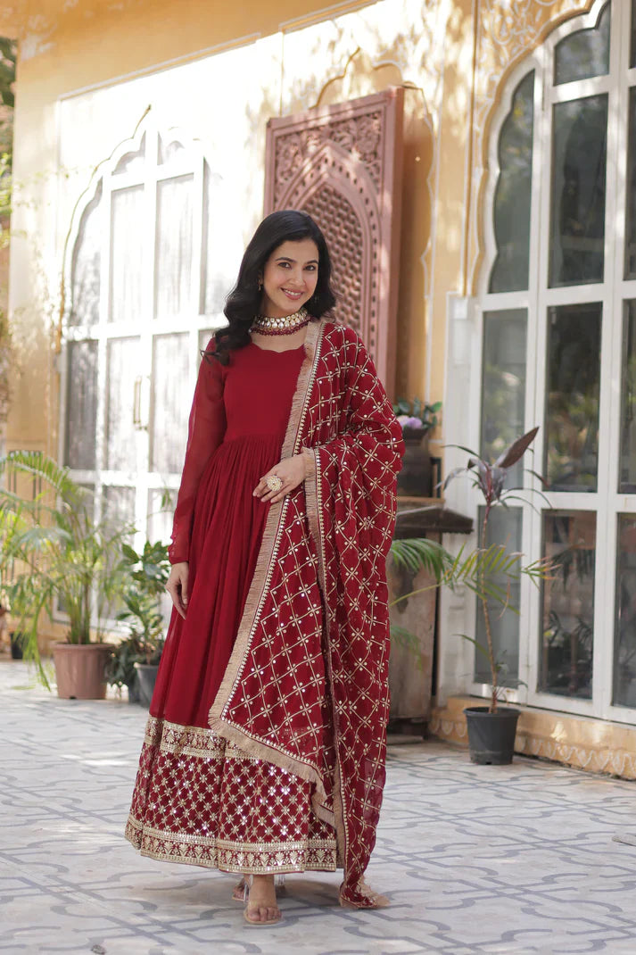 BLOOMING GEROGETTE SEQUANCE EMBROIDERY GOWN WITH DUPATTA(WD99)