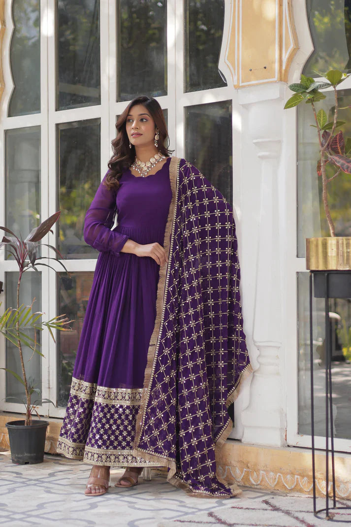 BLOOMING GEROGETTE SEQUANCE EMBROIDERY GOWN WITH DUPATTA(WD99) (01)