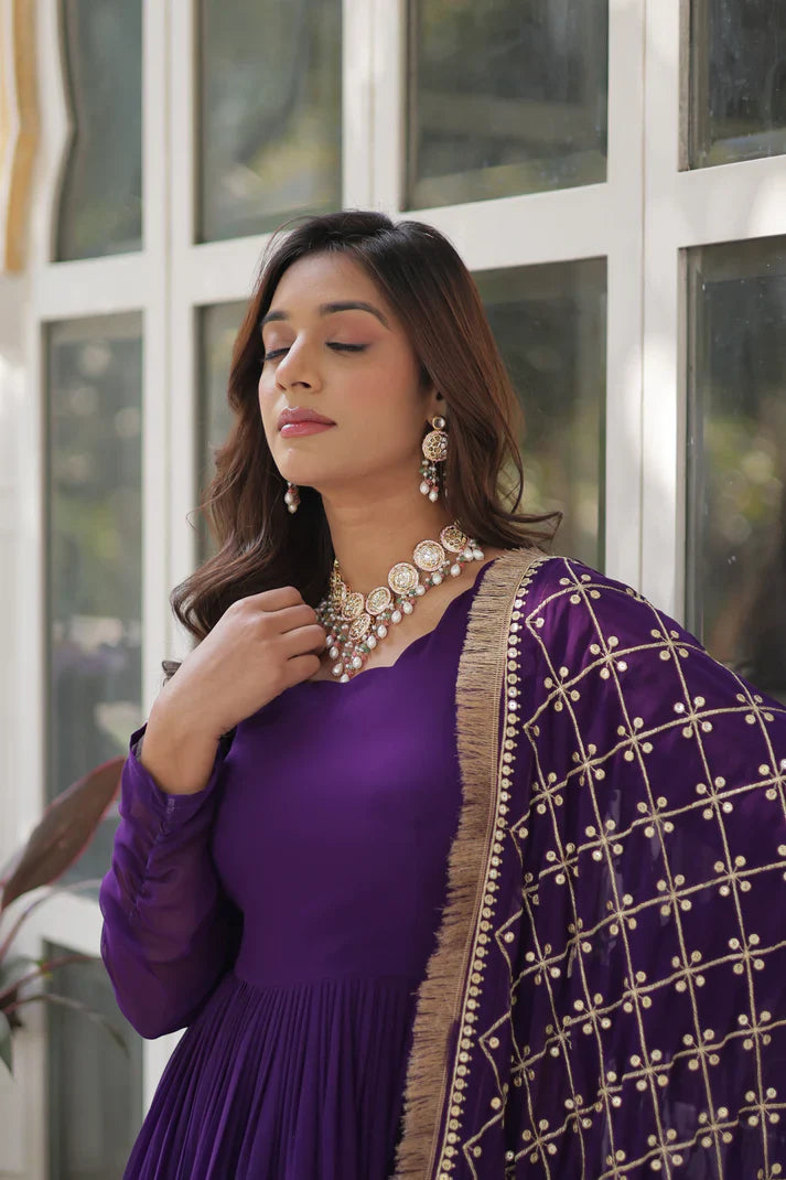 BLOOMING GEROGETTE SEQUANCE EMBROIDERY GOWN WITH DUPATTA(WD99) (01)