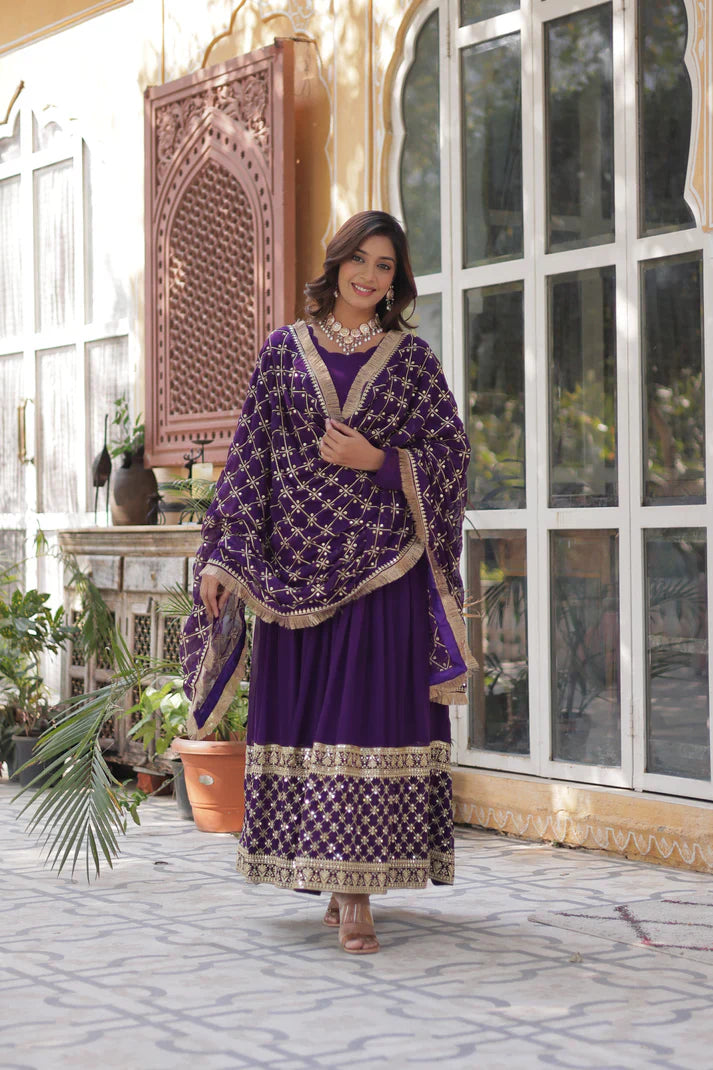 BLOOMING GEROGETTE SEQUANCE EMBROIDERY GOWN WITH DUPATTA(WD99) (01)