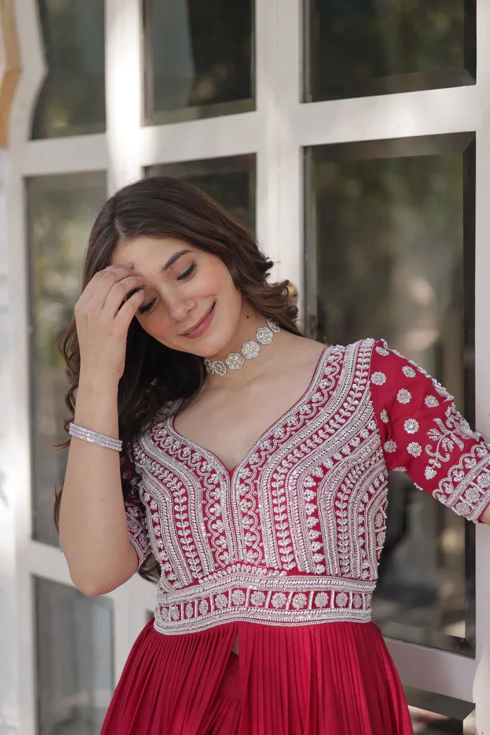 STAR GEORGETTE BEADS EMBROIDARY KURTI WITH LEHENGA(WD87)