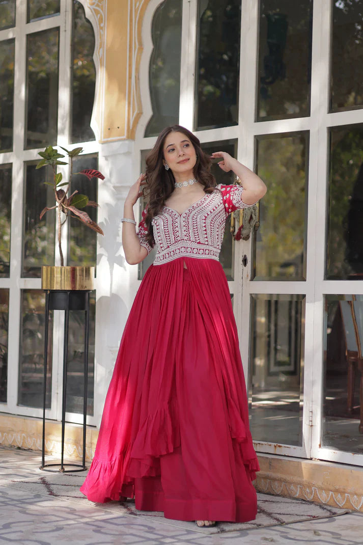 STAR GEORGETTE BEADS EMBROIDARY KURTI WITH LEHENGA(WD87)