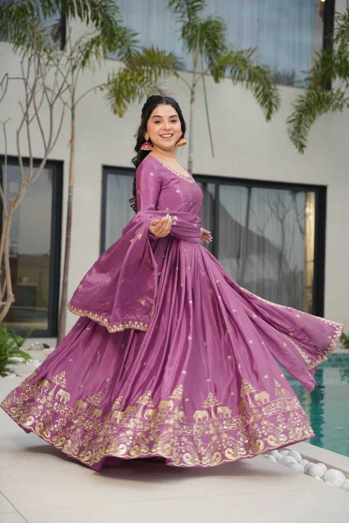 CHINON SEQUANCE EMBROIDERED GOWN WITH DUPATTA(WD83)