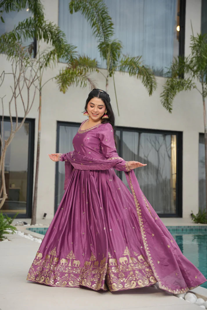 CHINON SEQUANCE EMBROIDERED GOWN WITH DUPATTA(WD83)