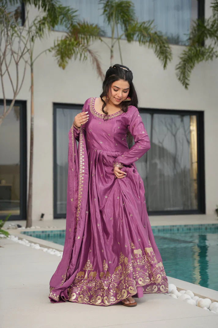 CHINON SEQUANCE EMBROIDERED GOWN WITH DUPATTA(WD83)