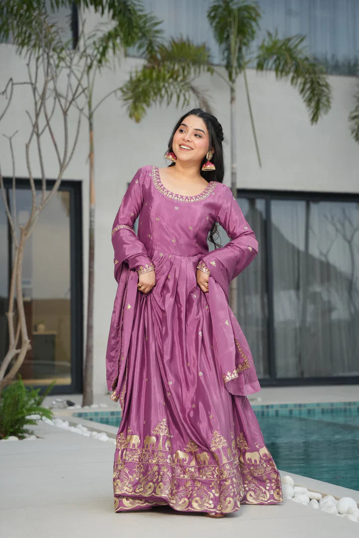 CHINON SEQUANCE EMBROIDERED GOWN WITH DUPATTA(WD83)