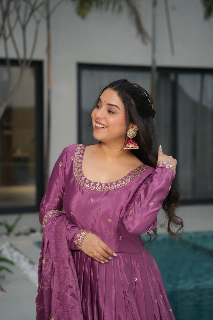 CHINON SEQUANCE EMBROIDERED GOWN WITH DUPATTA(WD83)