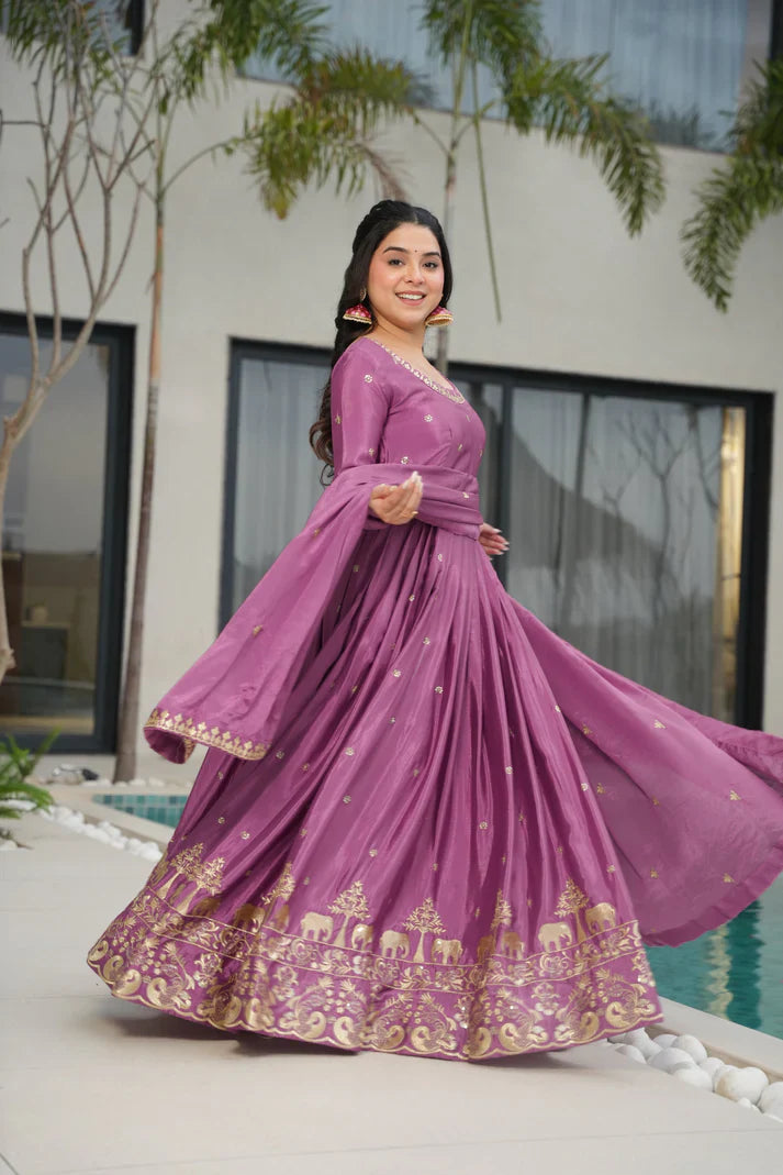 CHINON SEQUANCE EMBROIDERED GOWN WITH DUPATTA(WD83)