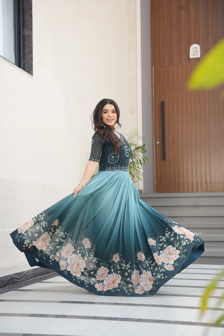 FAUX BLOOMING BEADS EMBROIDERED GOWN(WD78) (01)