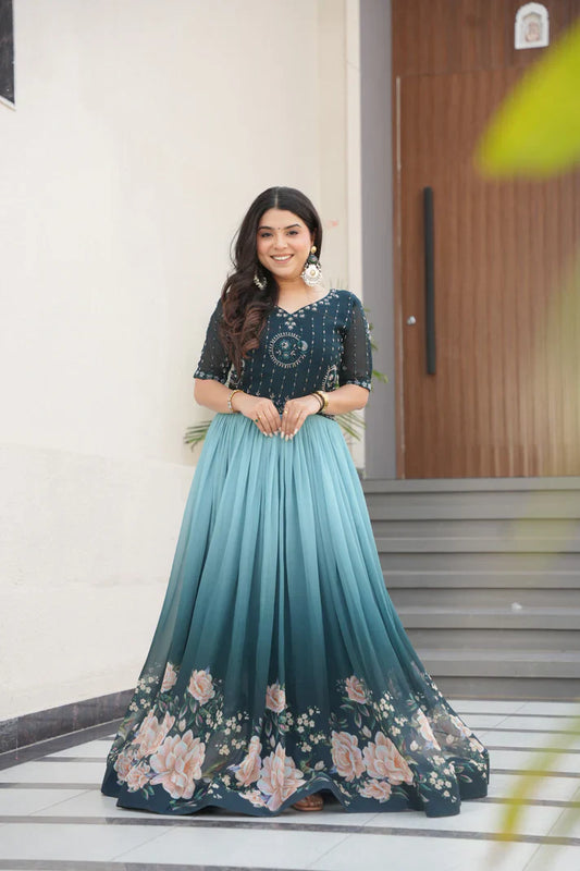 FAUX BLOOMING BEADS EMBROIDERED GOWN(WD78) (01)