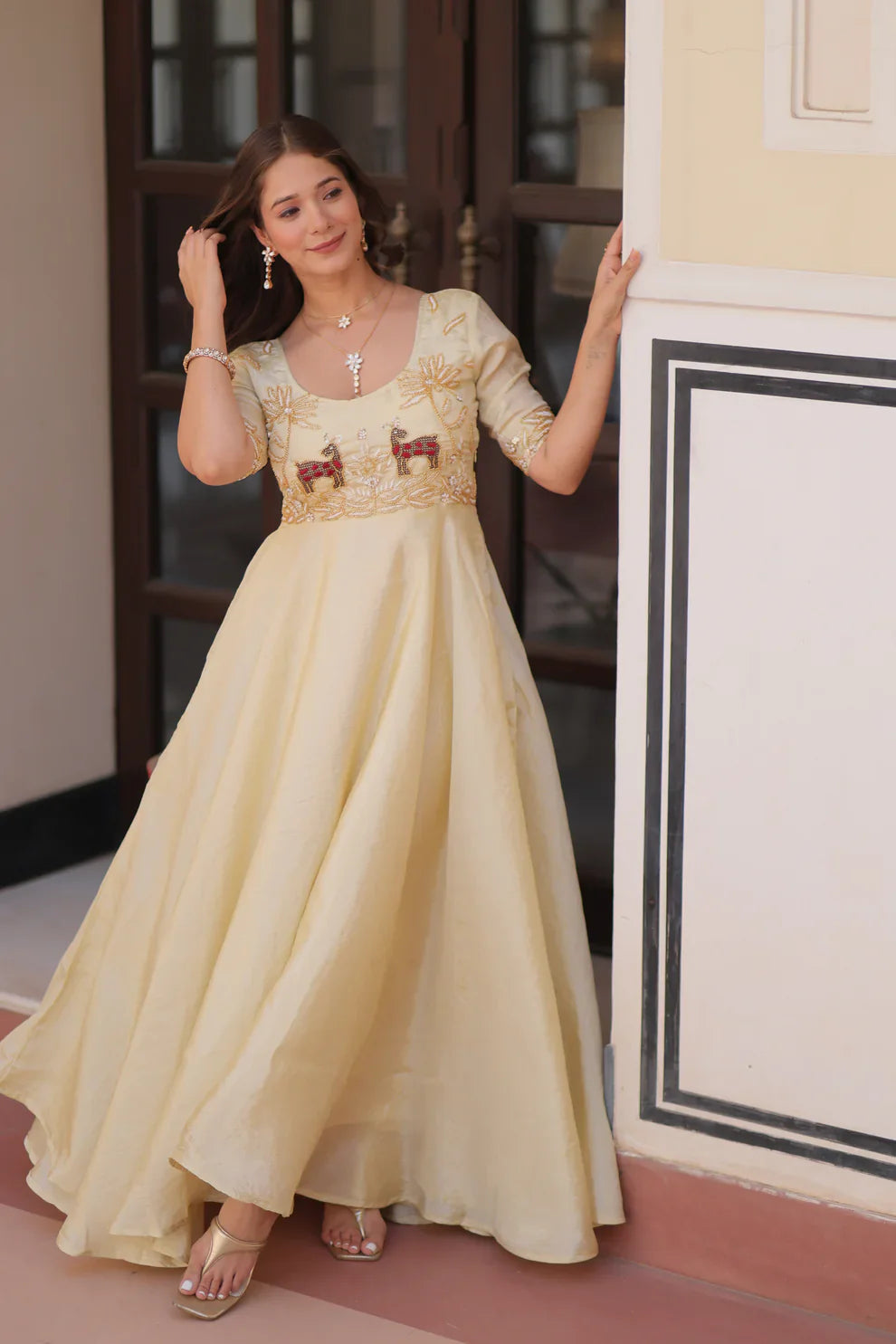 FESTIVAL SPECIAL GOLD CRUSH BEADS EMBROIDERED GOWN(WD177) 01