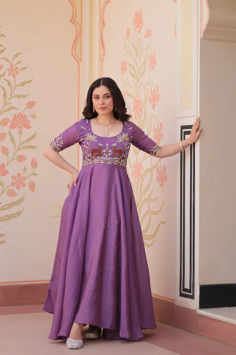 FESTIVAL SPECIAL GOLD CRUSH BEADS EMBROIDERED GOWN(WD177)
