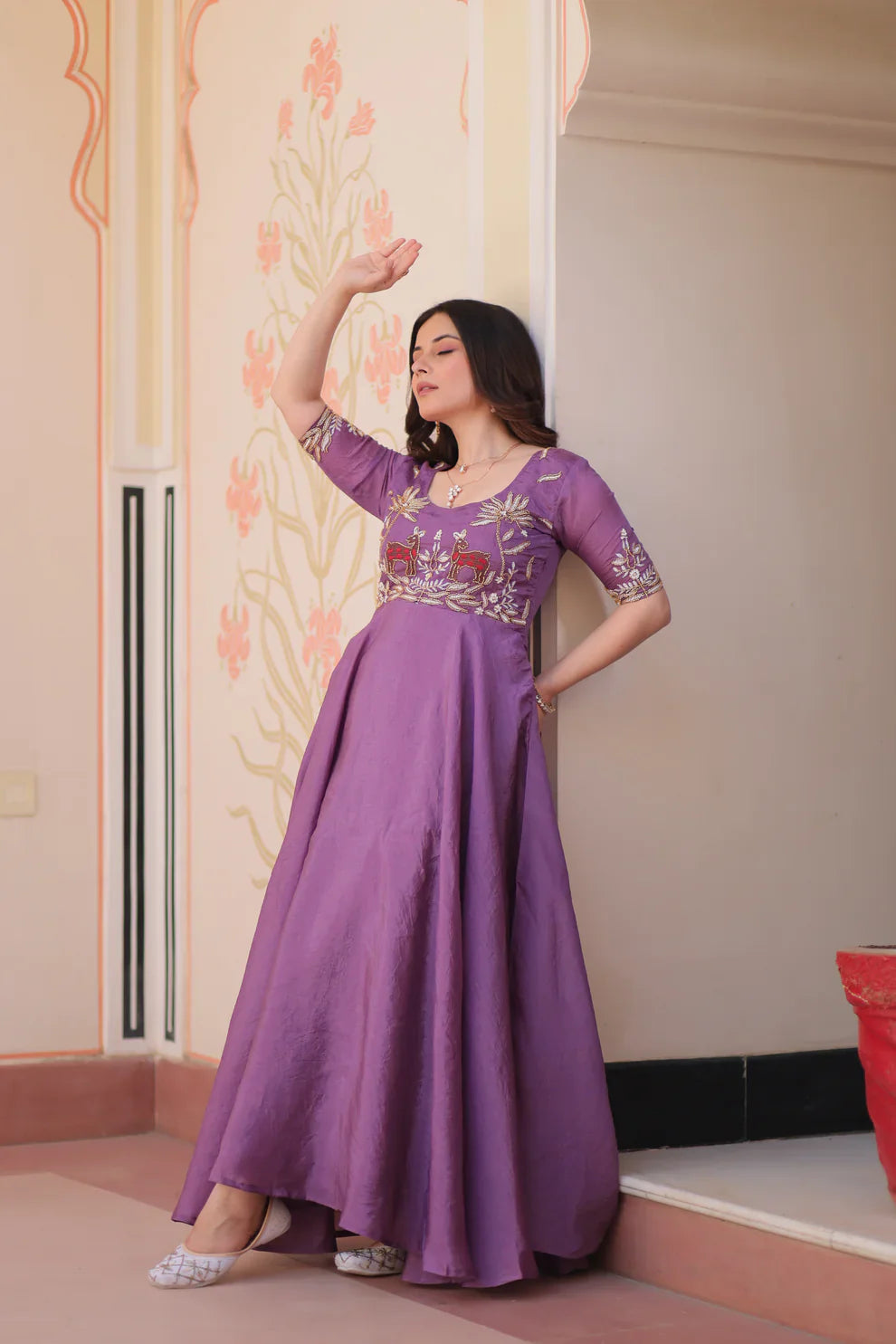 FESTIVAL SPECIAL GOLD CRUSH BEADS EMBROIDERED GOWN(WD177)