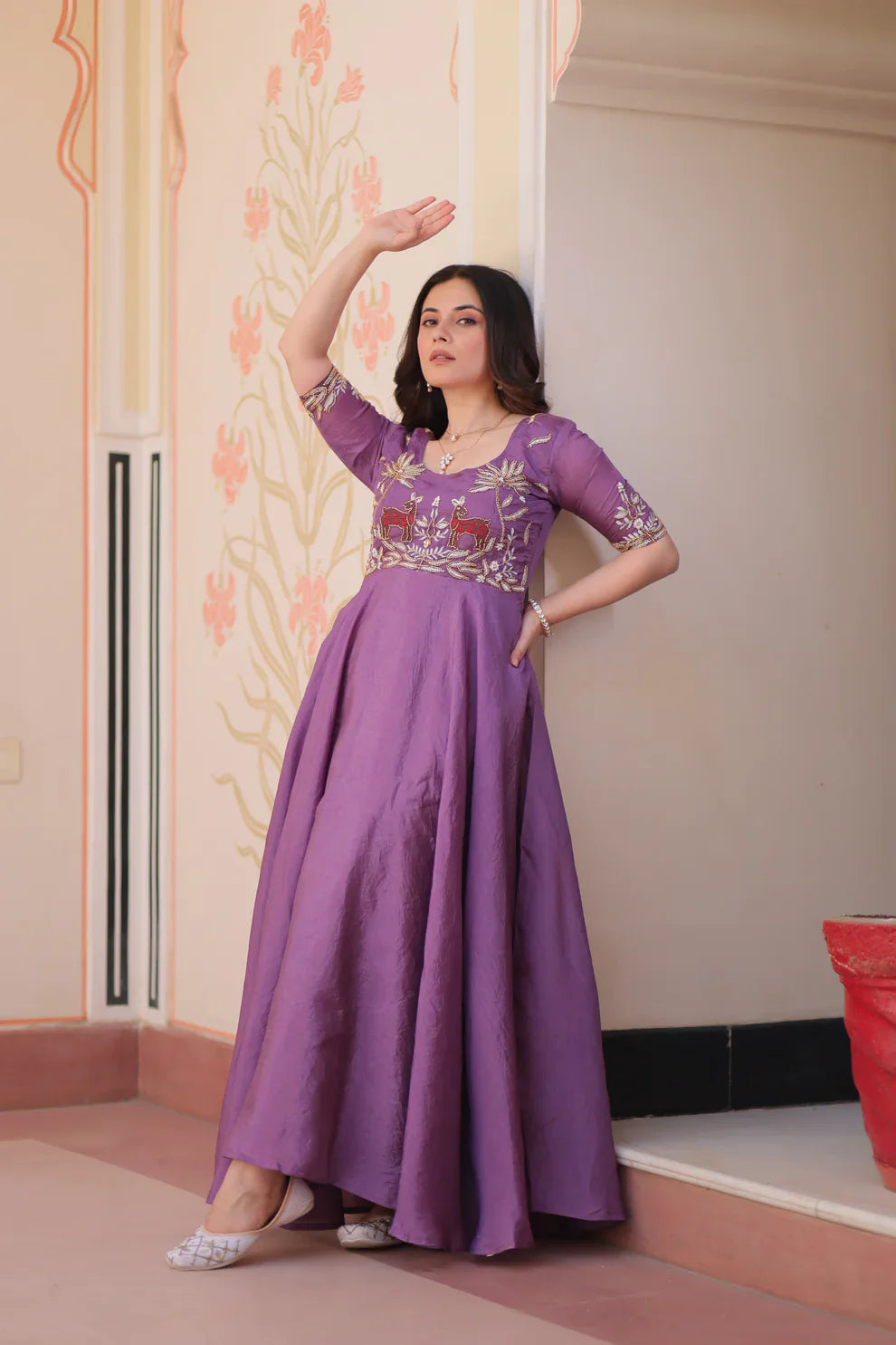 FESTIVAL SPECIAL GOLD CRUSH BEADS EMBROIDERED GOWN(WD177)