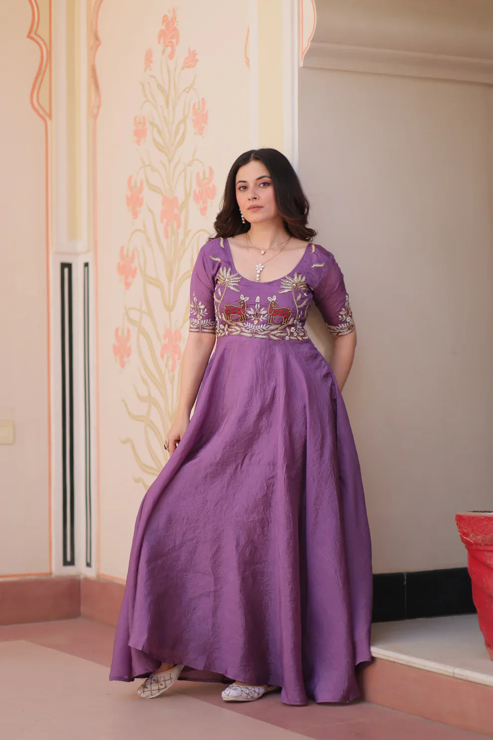 FESTIVAL SPECIAL GOLD CRUSH BEADS EMBROIDERED GOWN(WD177)