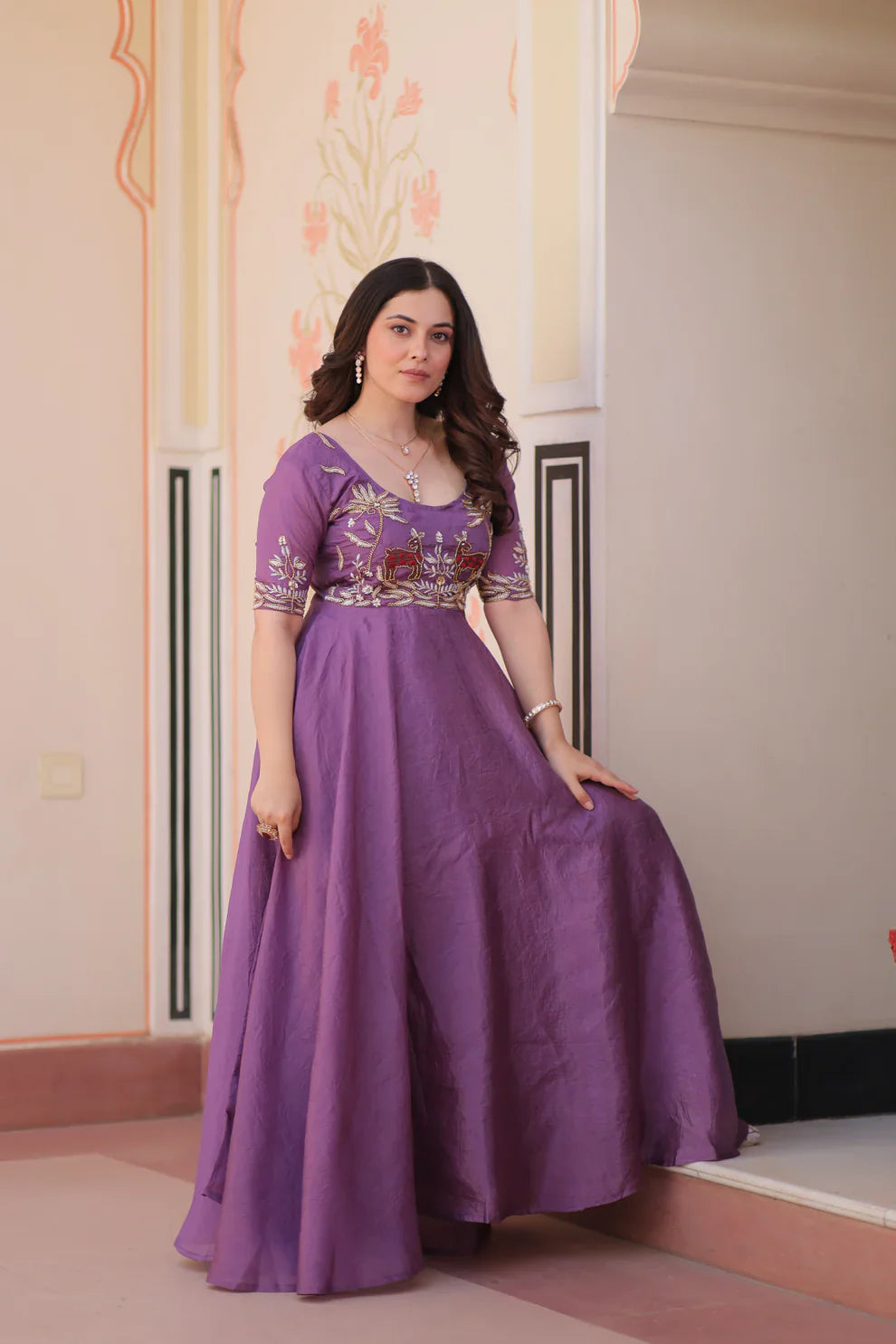FESTIVAL SPECIAL GOLD CRUSH BEADS EMBROIDERED GOWN(WD177)