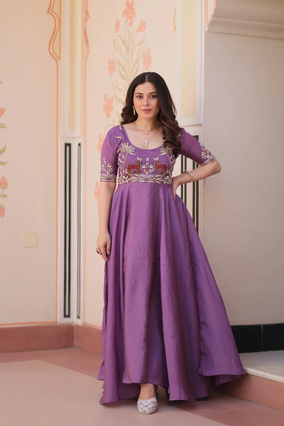 FESTIVAL SPECIAL GOLD CRUSH BEADS EMBROIDERED GOWN(WD177)