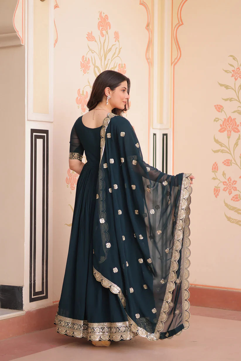 FESTIVE SPECIAL FAUX BLOOMING EMBROIDERED GOWN WITH DUPATTA(WD179) 01