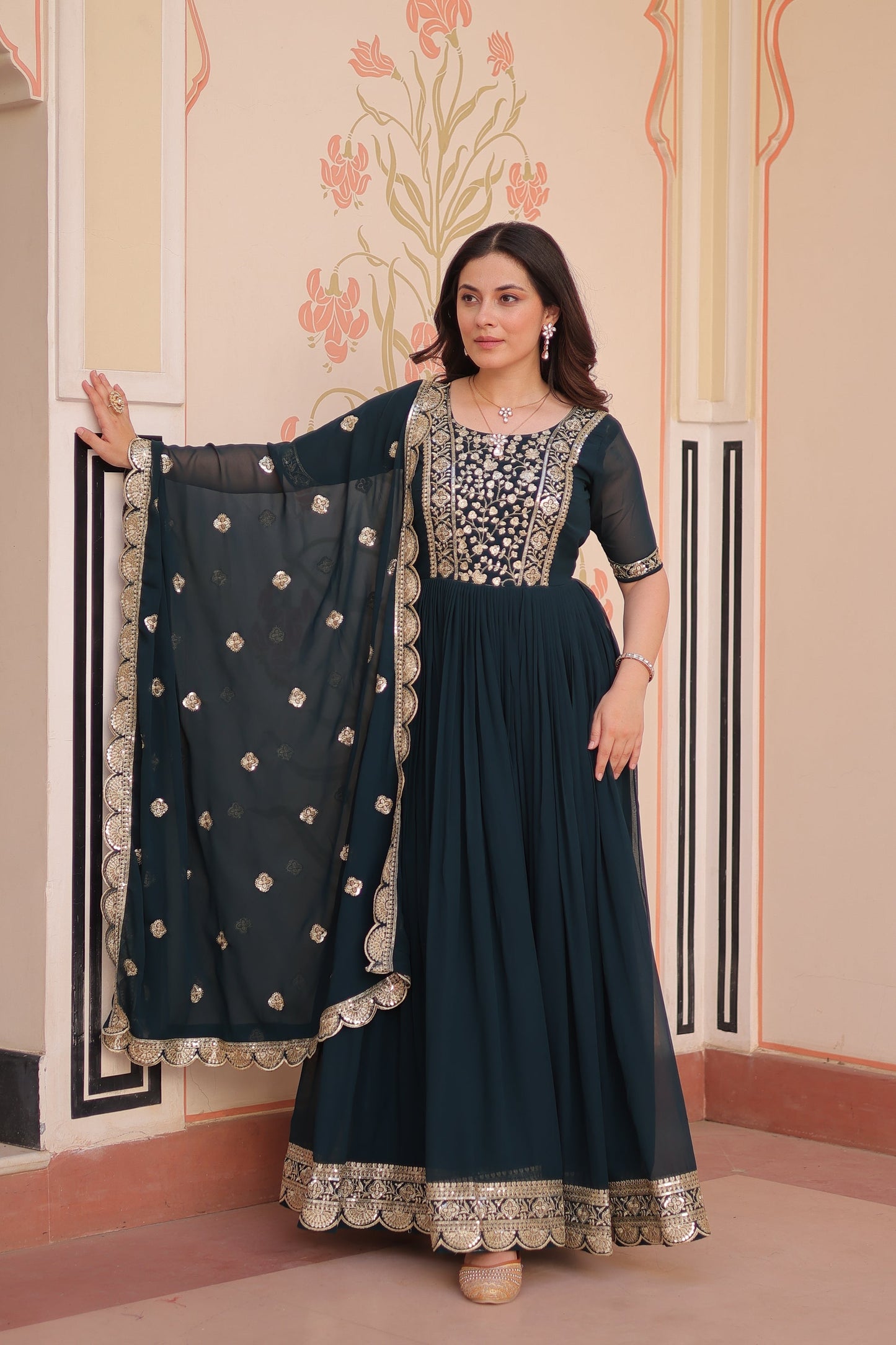 FESTIVE SPECIAL FAUX BLOOMING EMBROIDERED GOWN WITH DUPATTA (WDN50)