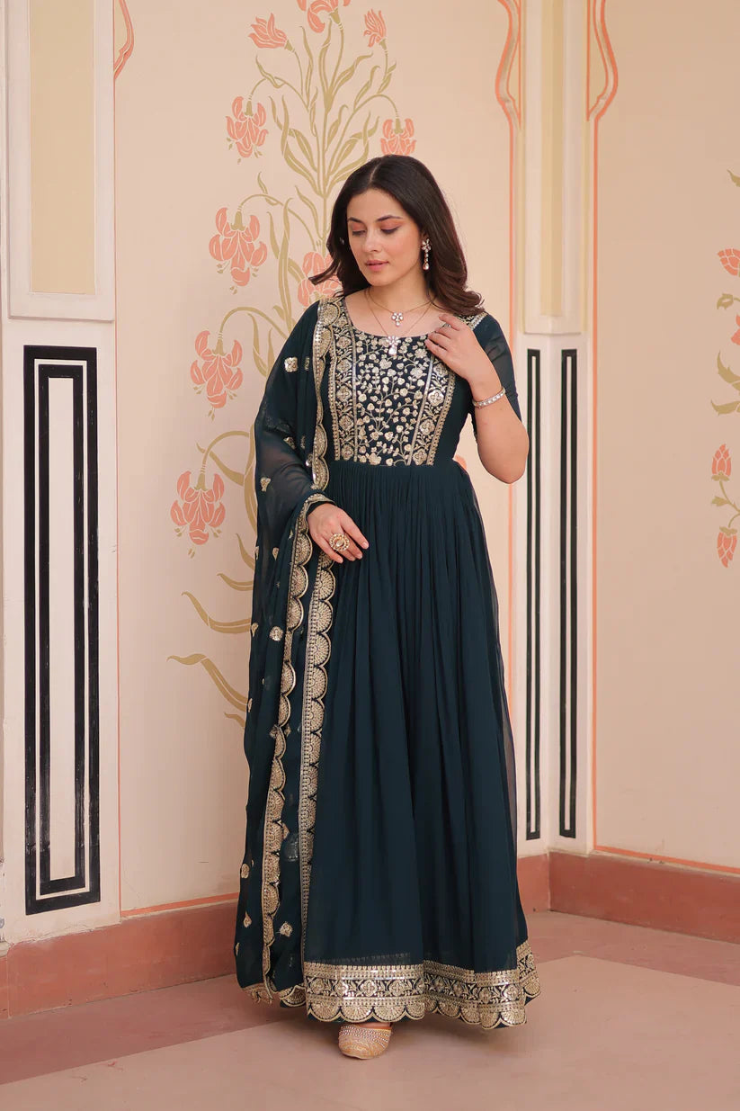 FESTIVE SPECIAL FAUX BLOOMING EMBROIDERED GOWN WITH DUPATTA(WD179) 01