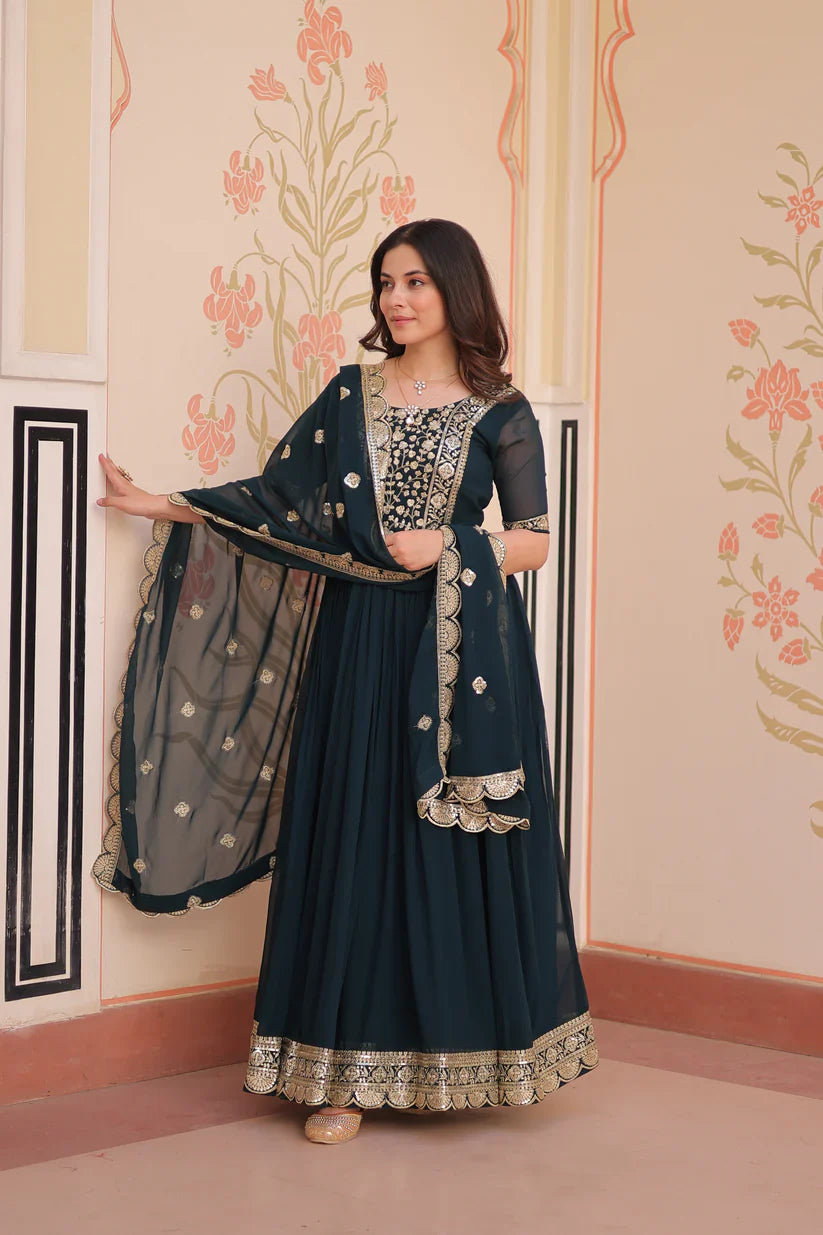 FESTIVE SPECIAL FAUX BLOOMING EMBROIDERED GOWN WITH DUPATTA(WD179) 01