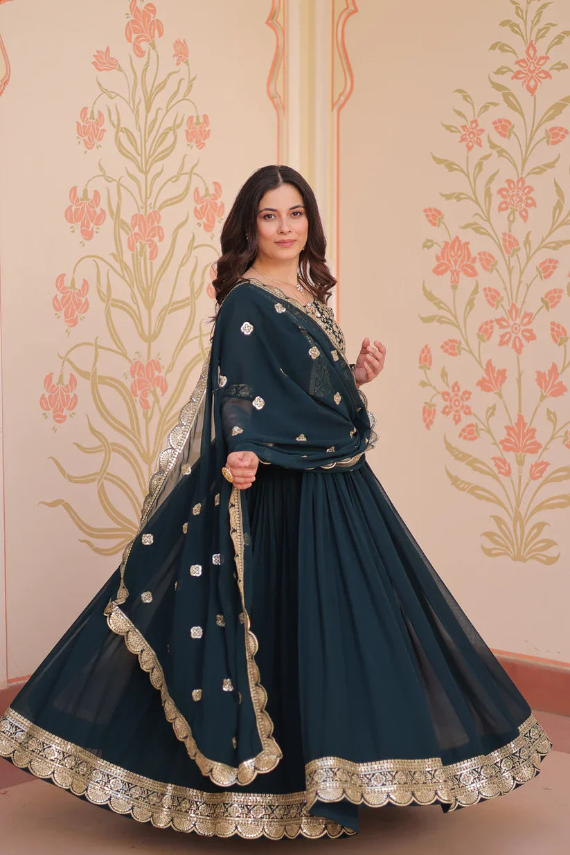 FESTIVE SPECIAL FAUX BLOOMING EMBROIDERED GOWN WITH DUPATTA(WD179) 01