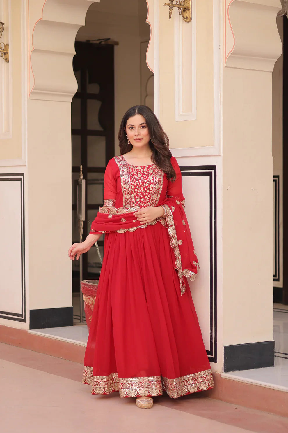 FESTIVE SPECIAL FAUX BLOOMING EMBROIDERED GOWN WITH DUPATTA(WD179)