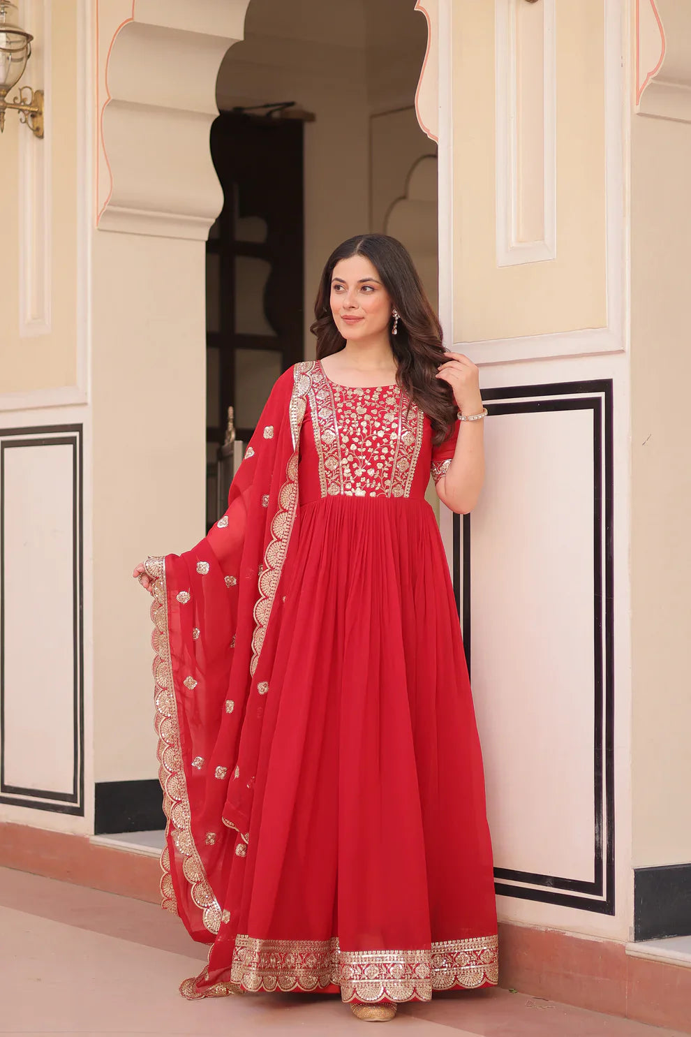 FESTIVE SPECIAL FAUX BLOOMING EMBROIDERED GOWN WITH DUPATTA(WD179)