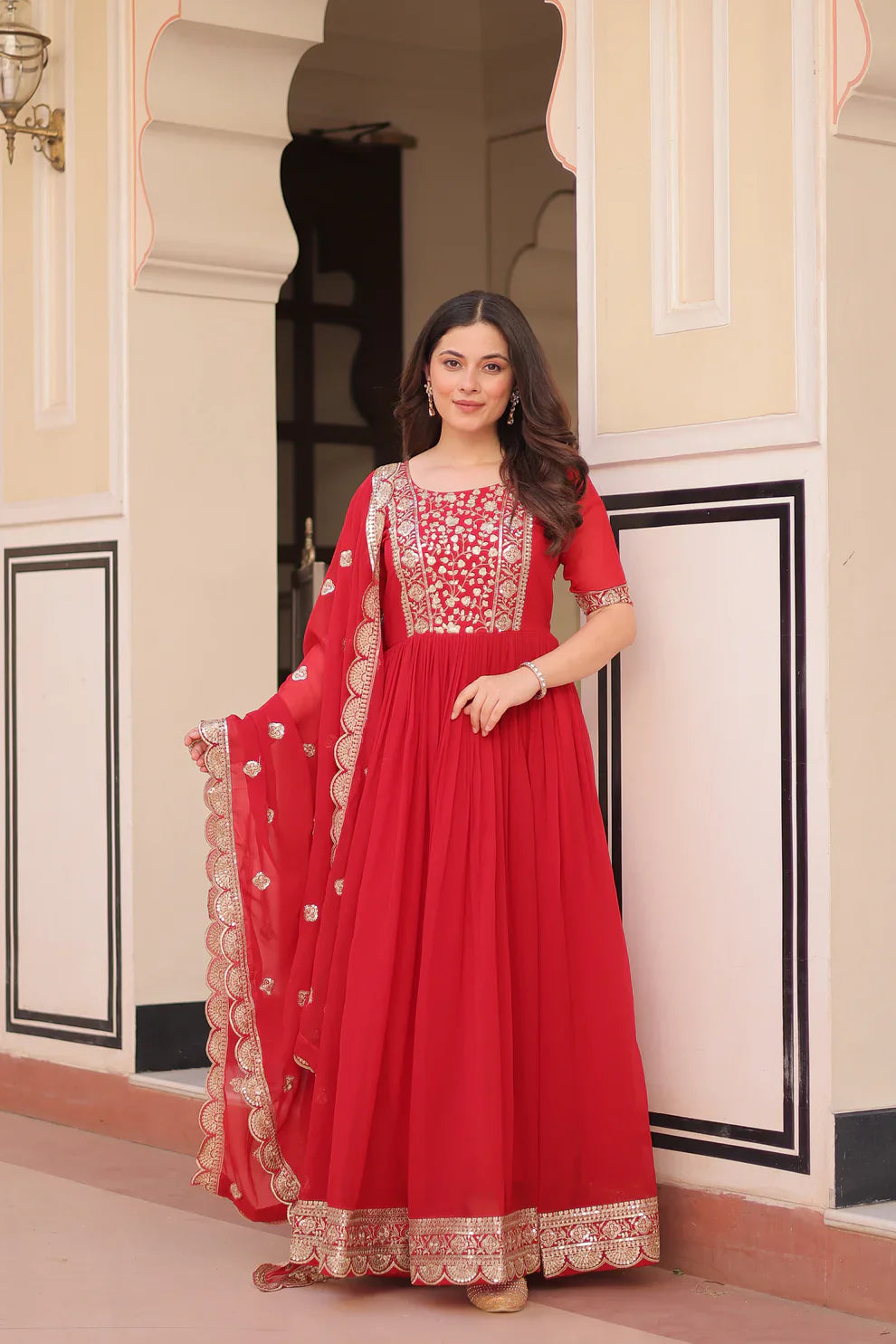 FESTIVE SPECIAL FAUX BLOOMING EMBROIDERED GOWN WITH DUPATTA(WD179)