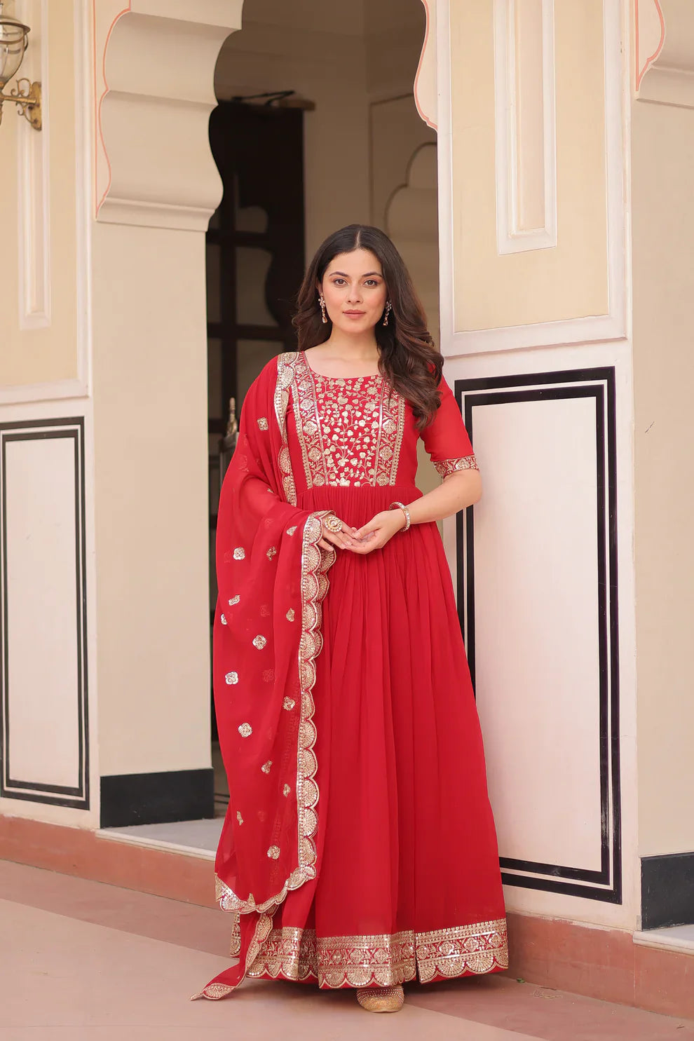 FESTIVE SPECIAL FAUX BLOOMING EMBROIDERED GOWN WITH DUPATTA(WD179)
