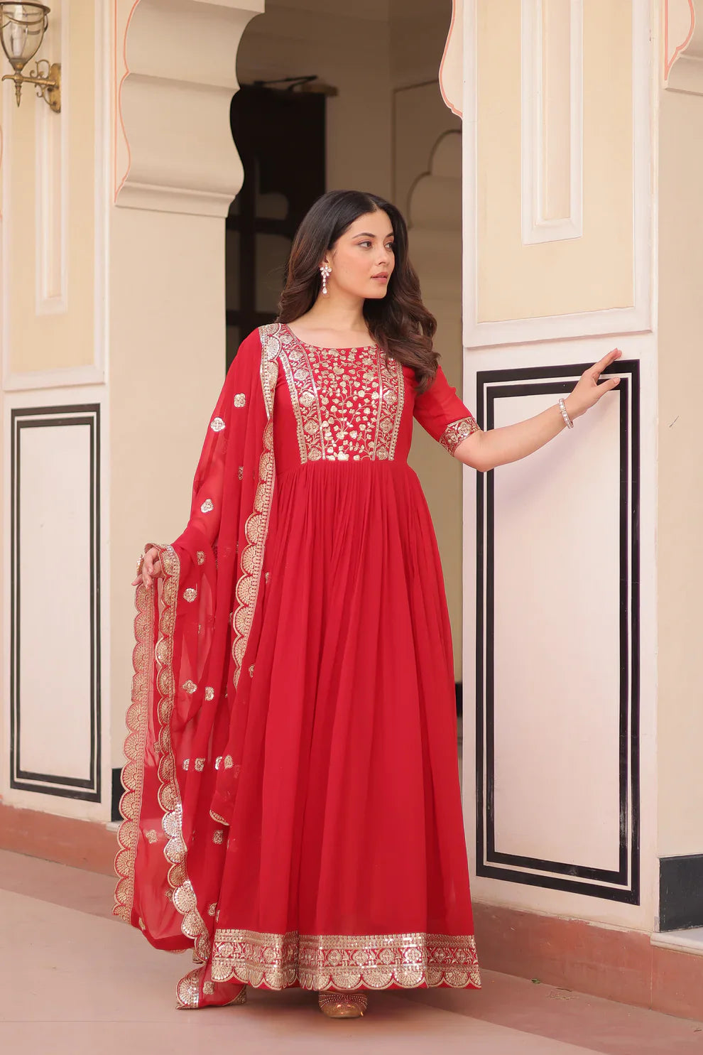 FESTIVE SPECIAL FAUX BLOOMING EMBROIDERED GOWN WITH DUPATTA(WD179)
