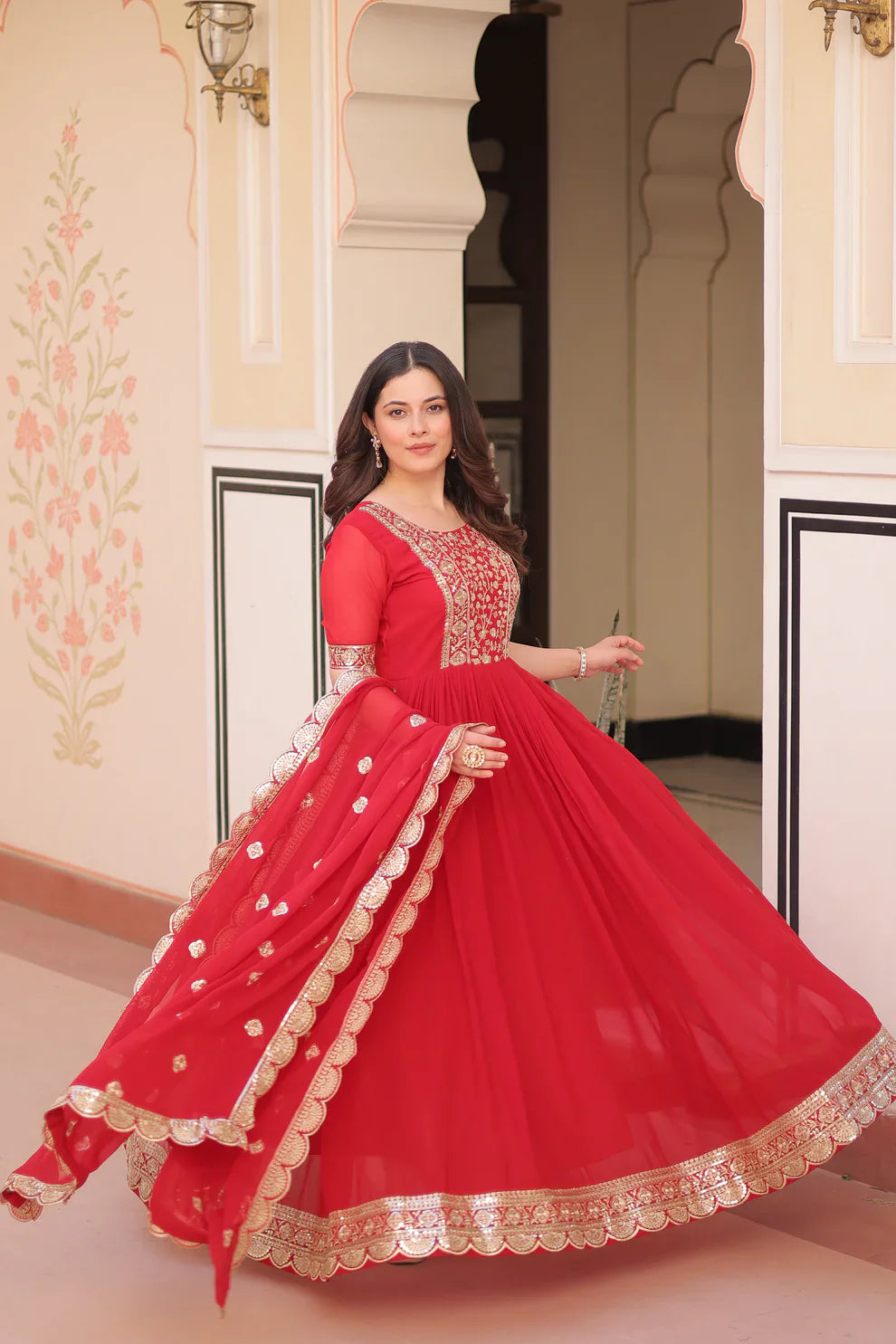 FESTIVE SPECIAL FAUX BLOOMING EMBROIDERED GOWN WITH DUPATTA(WD179)