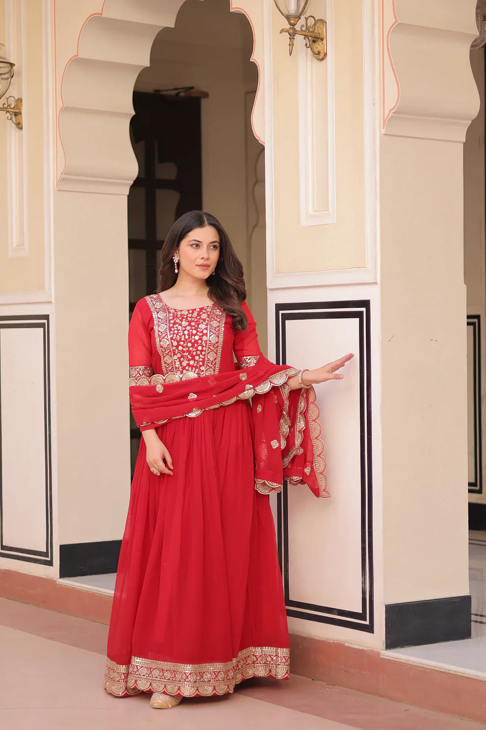 FESTIVE SPECIAL FAUX BLOOMING EMBROIDERED GOWN WITH DUPATTA(WD179)