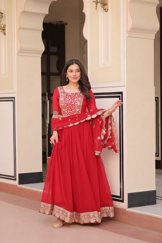 FESTIVE SPECIAL FAUX BLOOMING EMBROIDERED GOWN WITH DUPATTA(WD179)