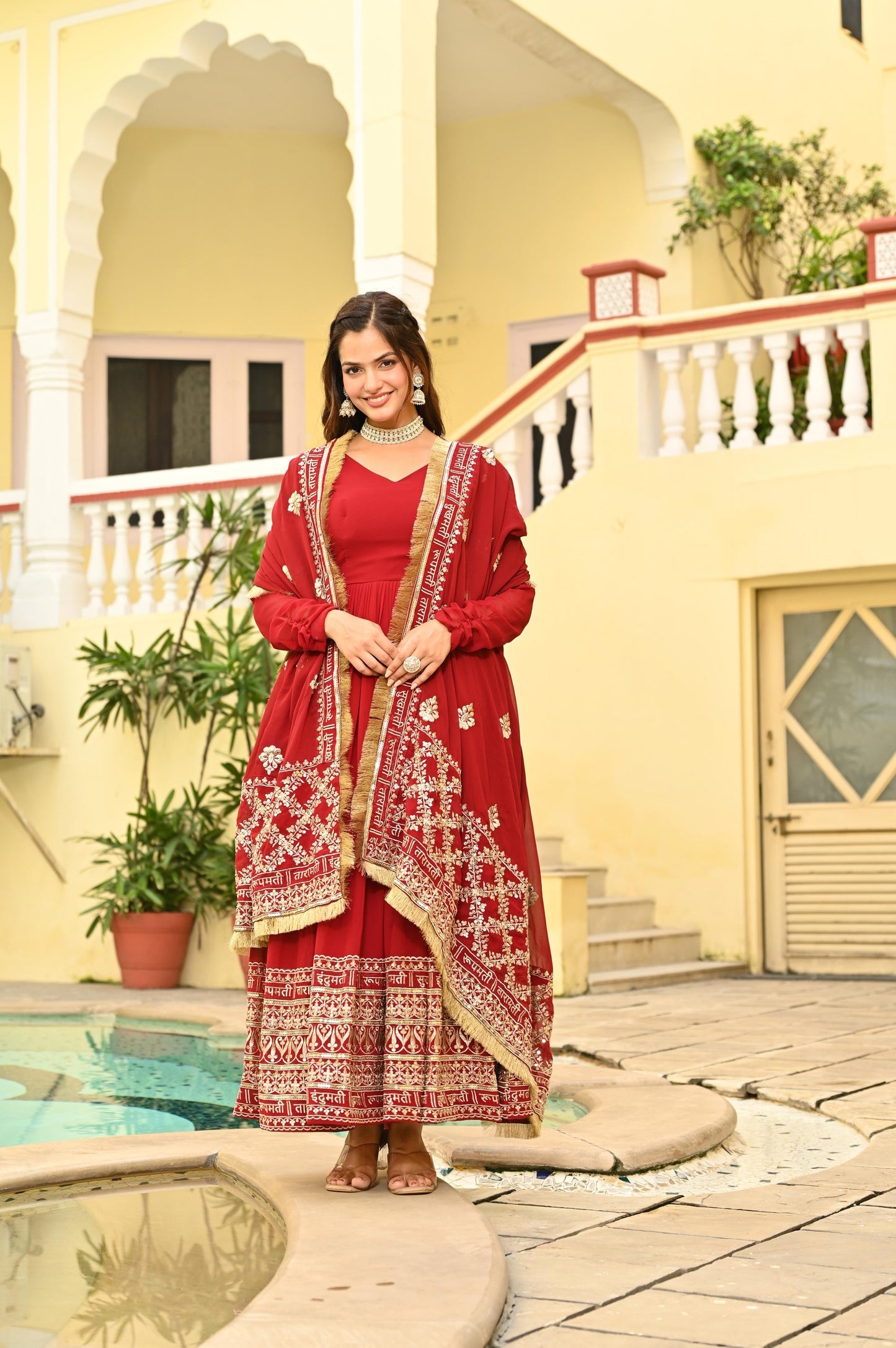 KARWAHCHOTH SPECIAL FAUX BLOMING ZARI SEQUINS EMBROIDERIED GOWN WITH DUPATTA (WDN76)