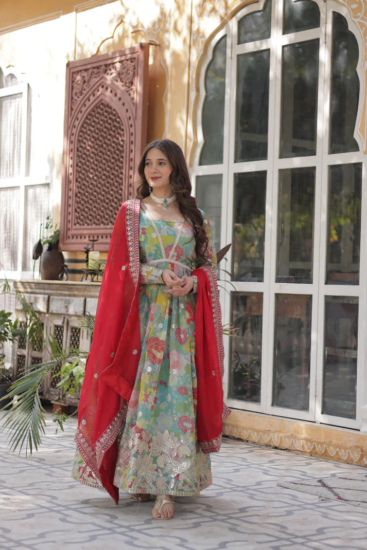 RUSSIAN SILK EMBROIDERED GOWN WITH DUPATTA(WD92) (01)